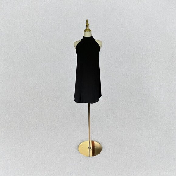 Black Gauzy Halter Neck Dress Sleeveless Textured Keyhole Detail Mini - Picture 1 of 6